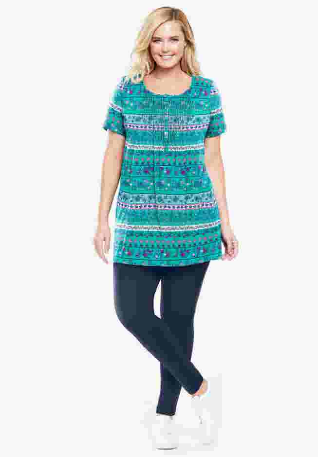 Short-Sleeve Pintucked Henley Tunic image number 6