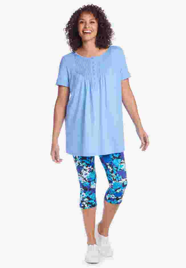 Short-Sleeve Pintucked Henley Tunic image number 7