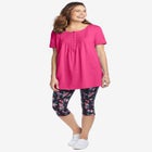 Short-Sleeve Pintucked Henley Tunic image number null