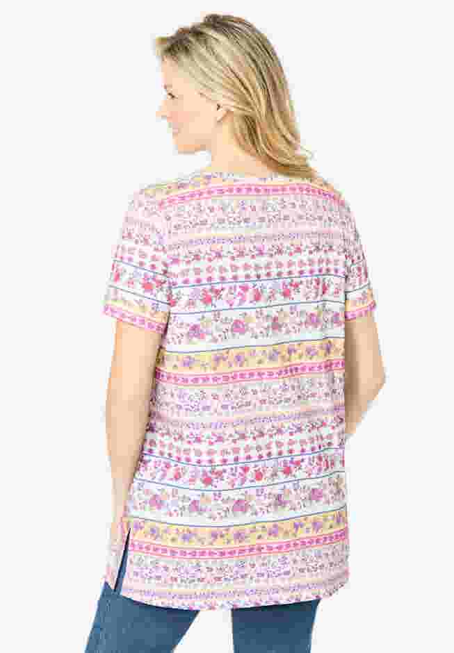 Short-Sleeve Pintucked Henley Tunic image number 1