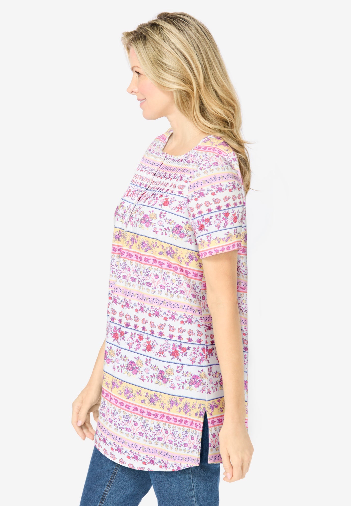 Short-Sleeve Pintucked Henley Tunic image number 2