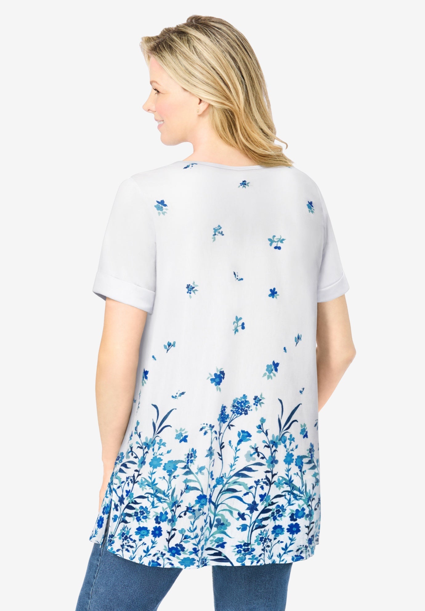 Short-Sleeve Pintucked Henley Tunic image number 1