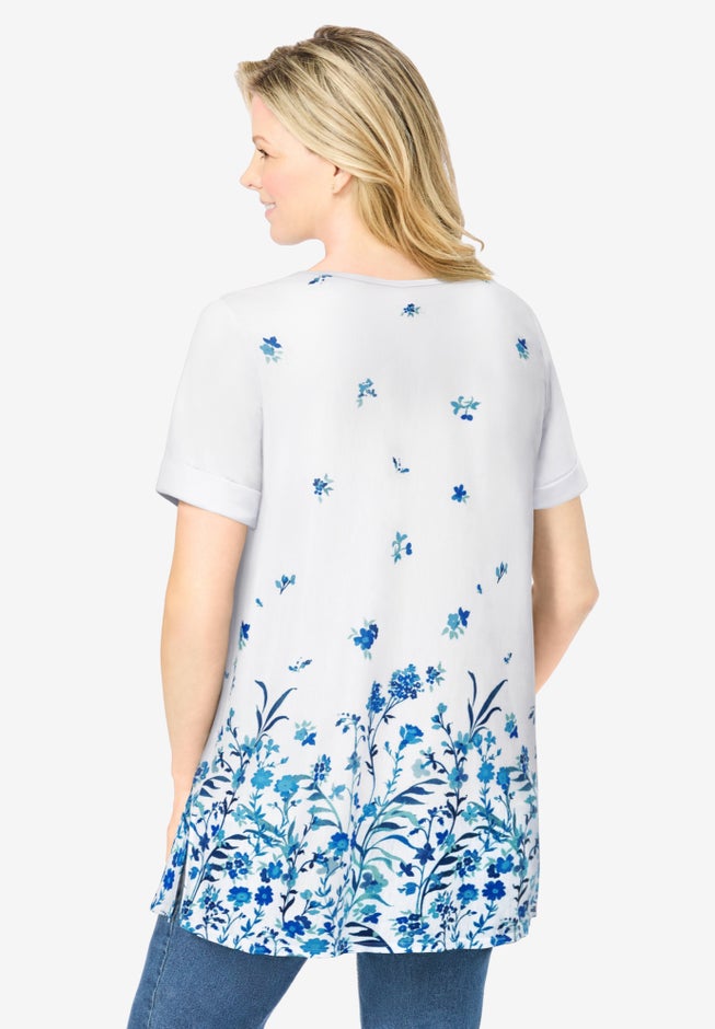 Short-Sleeve Pintucked Henley Tunic image number 1