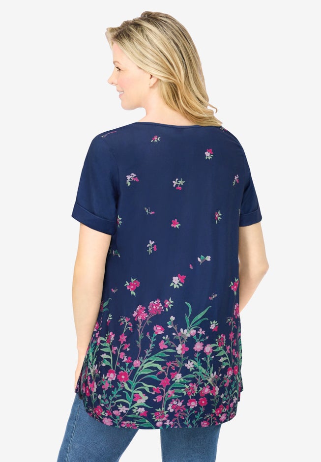 Short-Sleeve Pintucked Henley Tunic image number 1