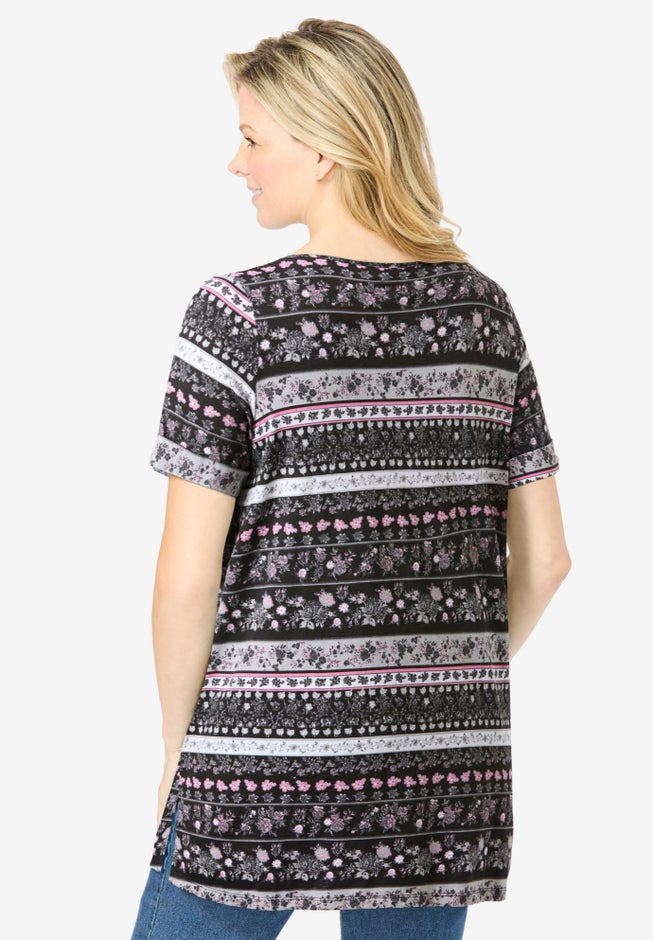 Short-Sleeve Pintucked Henley Tunic image number 1