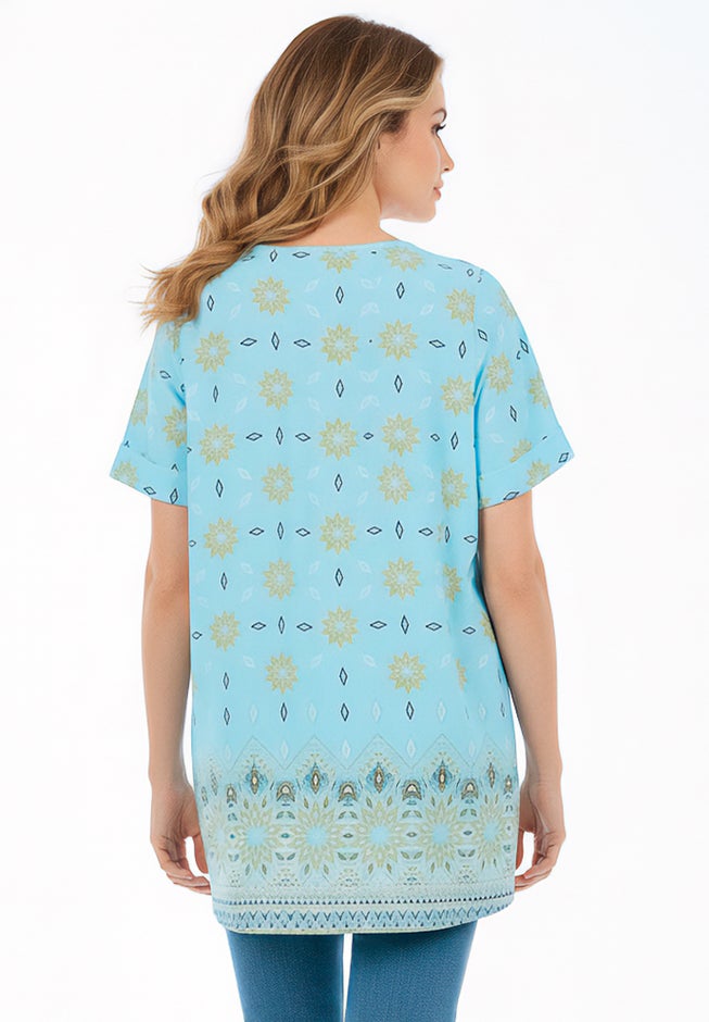 Short-Sleeve Pintucked Henley Tunic image number 1