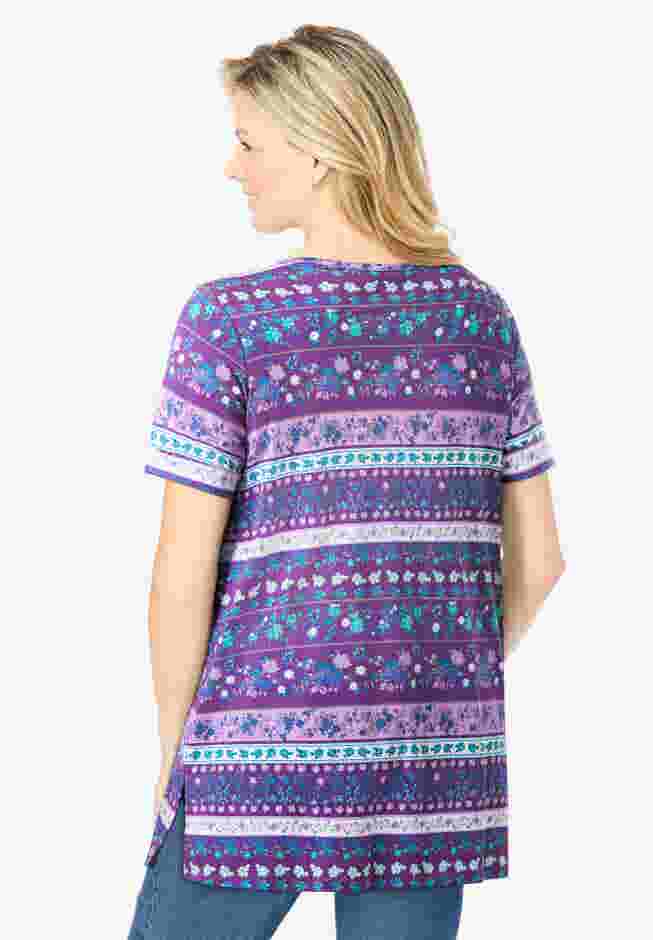 Short-Sleeve Pintucked Henley Tunic image number 1