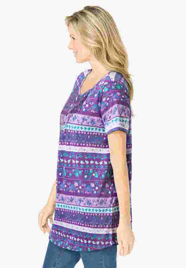 Short-Sleeve Pintucked Henley Tunic image number 2