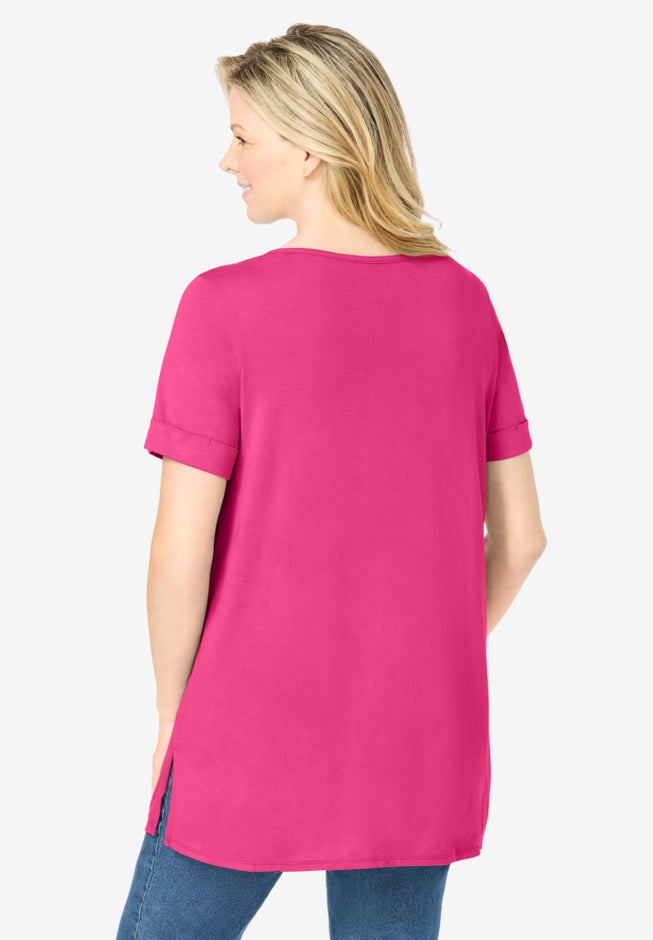 Short-Sleeve Pintucked Henley Tunic image number 1