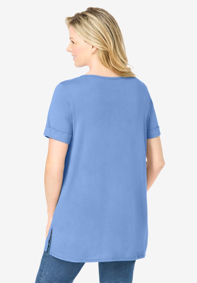 Short-Sleeve Pintucked Henley Tunic image number 1