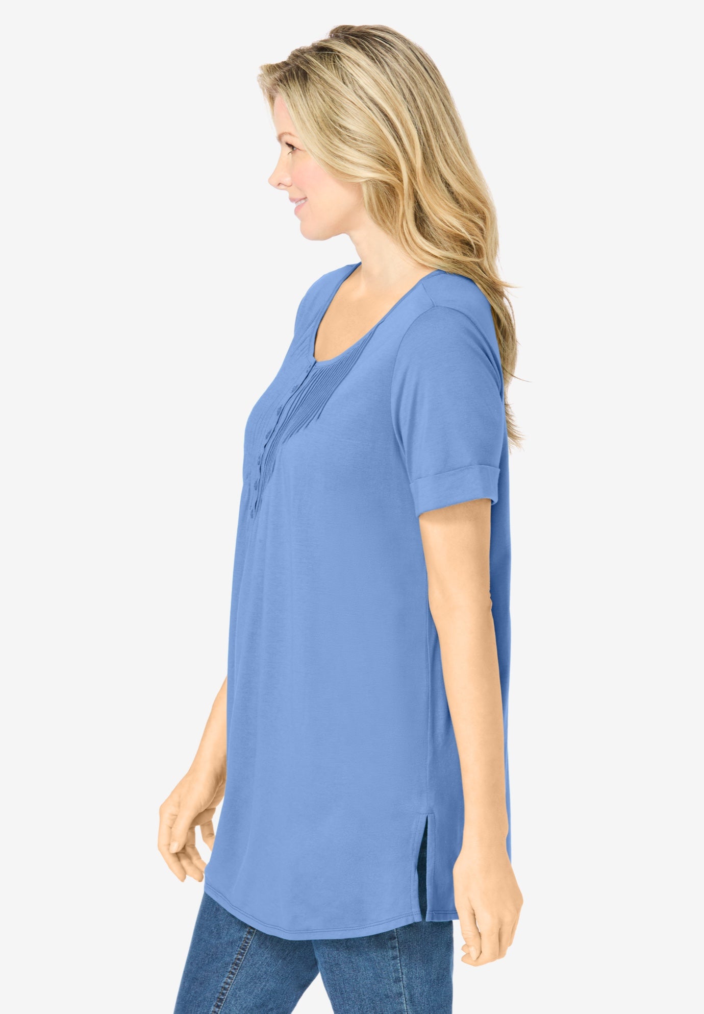 Short-Sleeve Pintucked Henley Tunic image number 2