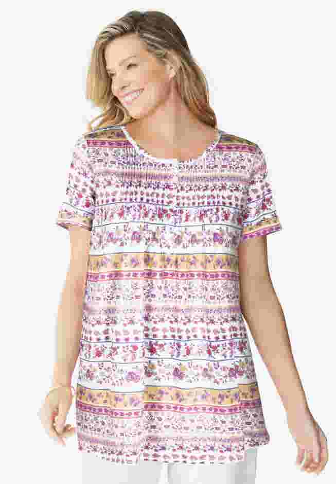 Short-Sleeve Pintucked Henley Tunic image number 0