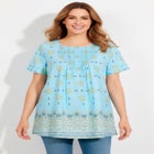 Short-Sleeve Pintucked Henley Tunic image number null