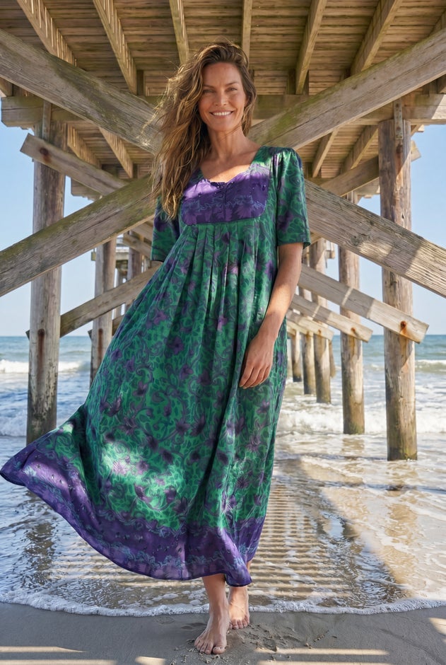 Plus Size Women's Bib Front Lounger by Only Necessities in Kelly Green Folk Floral (Size L) Plus Size Women's Bib Front Lounger by Only Necessities in Kelly Green Folk Floral (Size L)