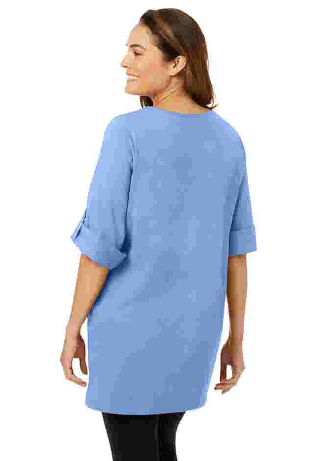 Perfect Roll-Tab-Sleeve Notch-Neck Tunic image number 1