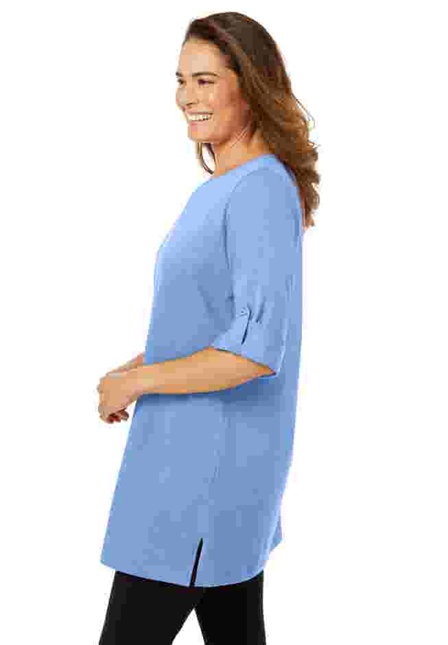 Perfect Roll-Tab-Sleeve Notch-Neck Tunic image number 2