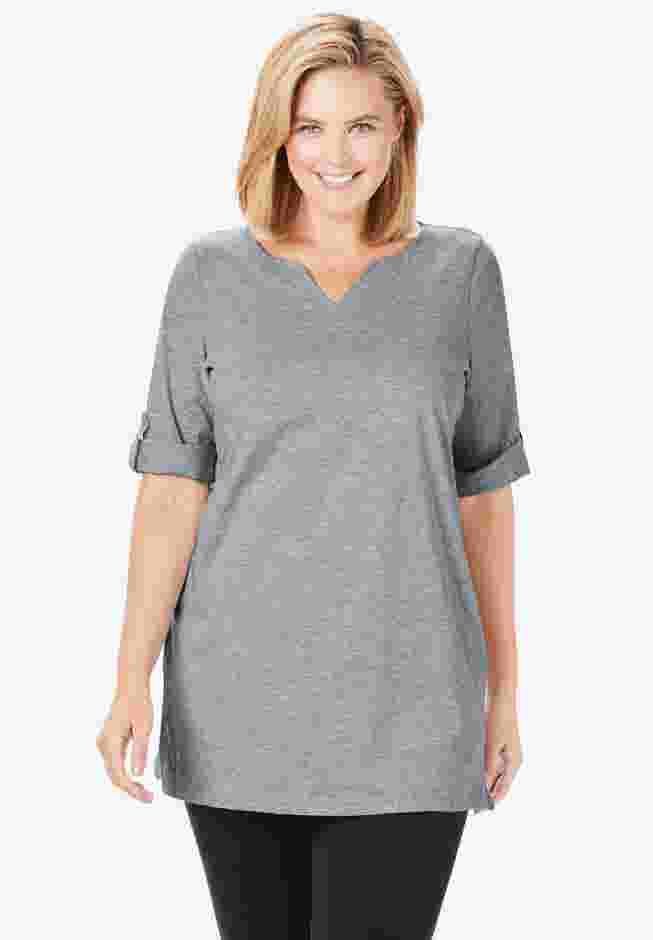 Perfect Roll-Tab-Sleeve Notch-Neck Tunic image number 0