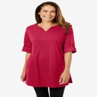 Perfect Roll-Tab-Sleeve Notch-Neck Tunic image number 0
