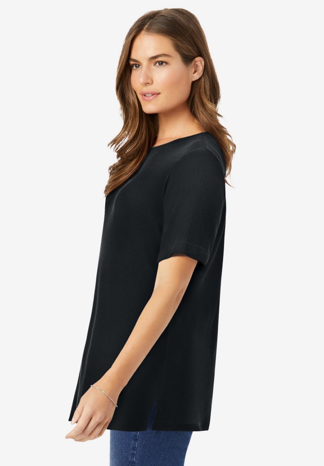 Waffle Thermal Satin Trim Tee image number 2
