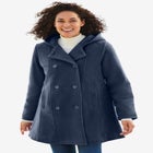 Double-Breasted Hooded Fleece Peacoat image number null