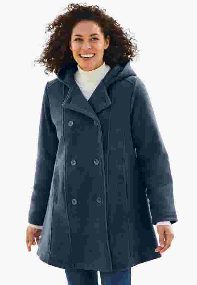 Double-Breasted Hooded Fleece Peacoat image number 0
