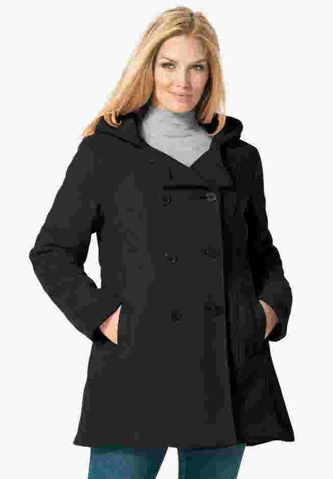 Double-Breasted Hooded Fleece Peacoat image number 0