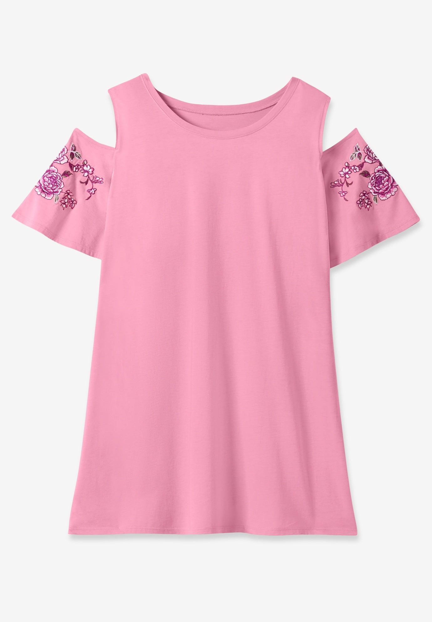 Cold-Shoulder Short-Sleeve Tee with Side Slits, White