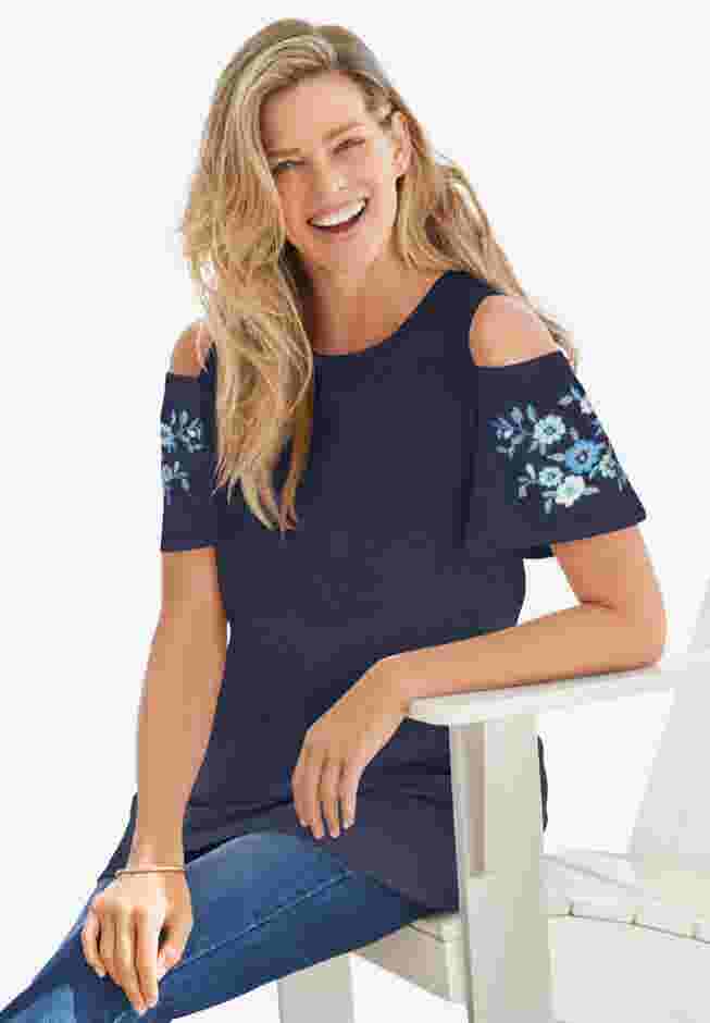 Short-Sleeve Cold-Shoulder Tee image number 4