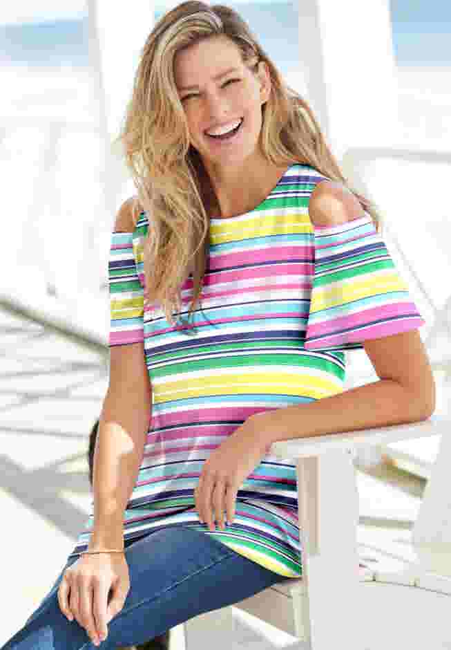 Short-Sleeve Cold-Shoulder Tee image number 6