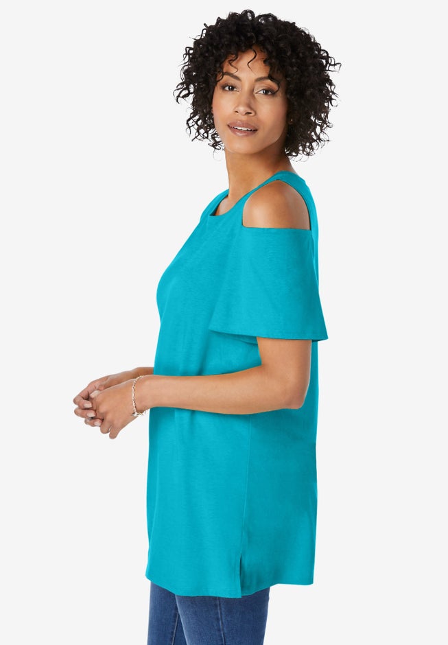 Short-Sleeve Cold-Shoulder Tee image number 2