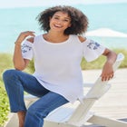 Short-Sleeve Cold-Shoulder Tee image number null
