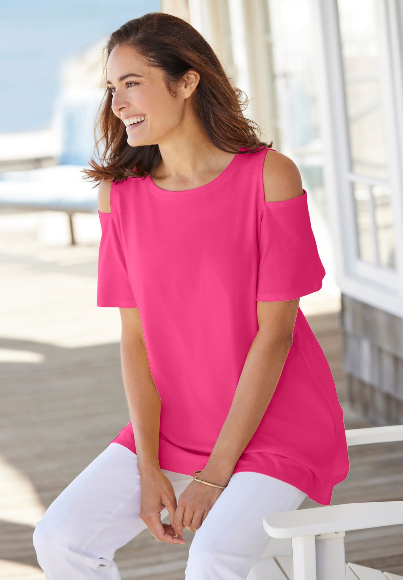 Short-Sleeve Cold-Shoulder Tee image number 0