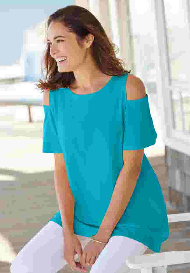 Short-Sleeve Cold-Shoulder Tee image number 0