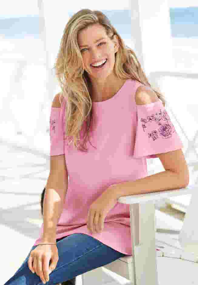 Short-Sleeve Cold-Shoulder Tee image number 0