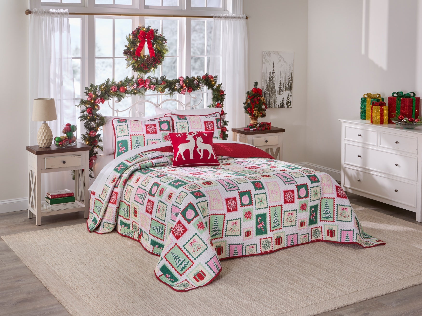 3-Pc. Microfleece Christmas Bedspread Set image number 0
