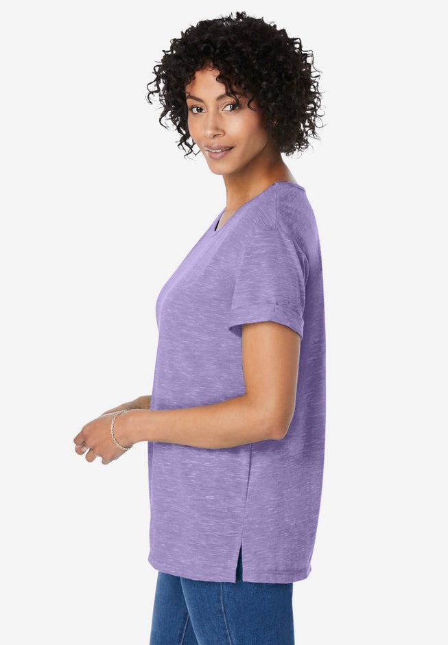 Marled Cuffed-Sleeve Tee image number 2