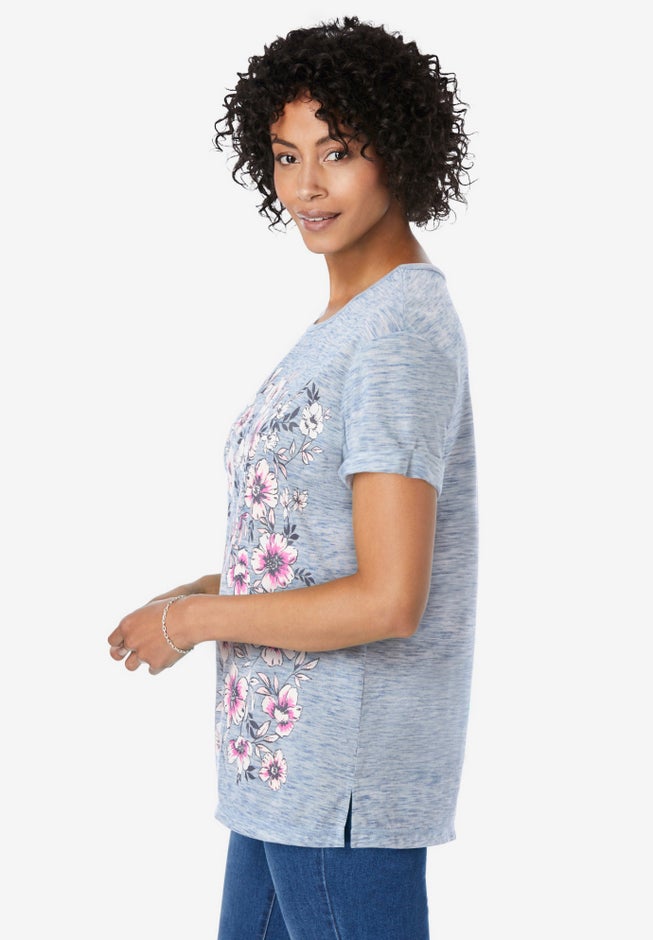 Marled Cuffed-Sleeve Tee image number 2