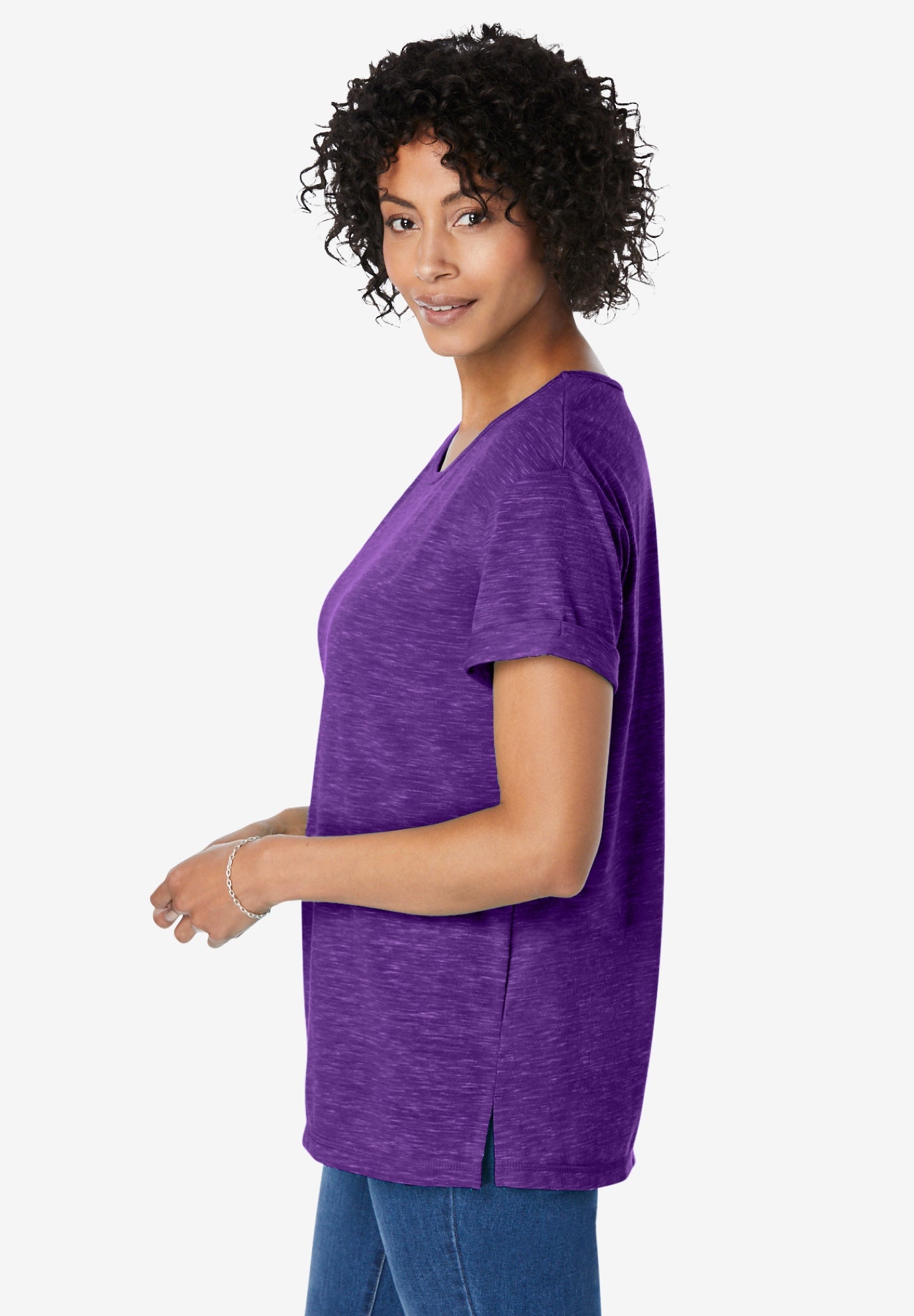 Marled Cuffed-Sleeve Tee image number 2