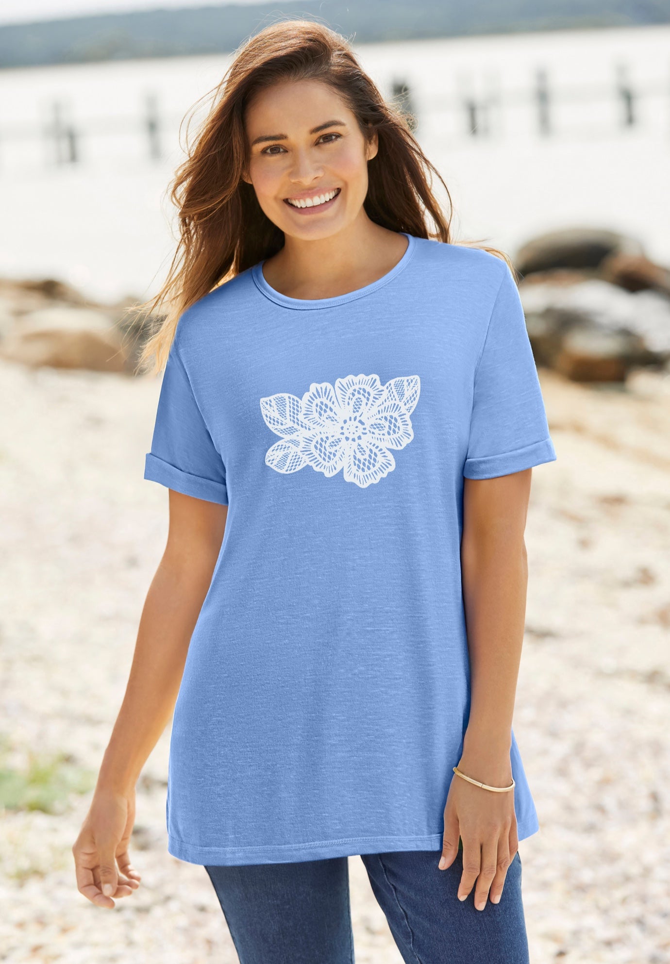 Marled Cuffed-Sleeve Tee image number 0