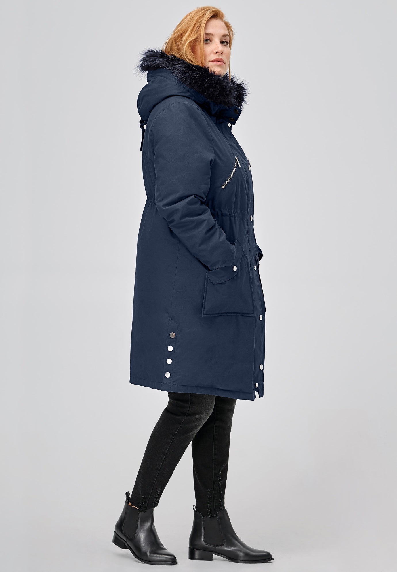 Winter Side-Snap Parka - Zip-Front A-Line Style, Navy | Woman Within