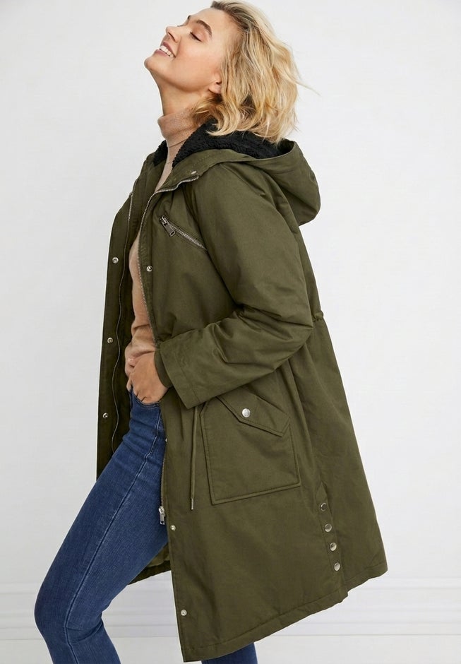 Water-Resistant Cotton A-Line Sherpa-Lined Hooded Parka image number 1
