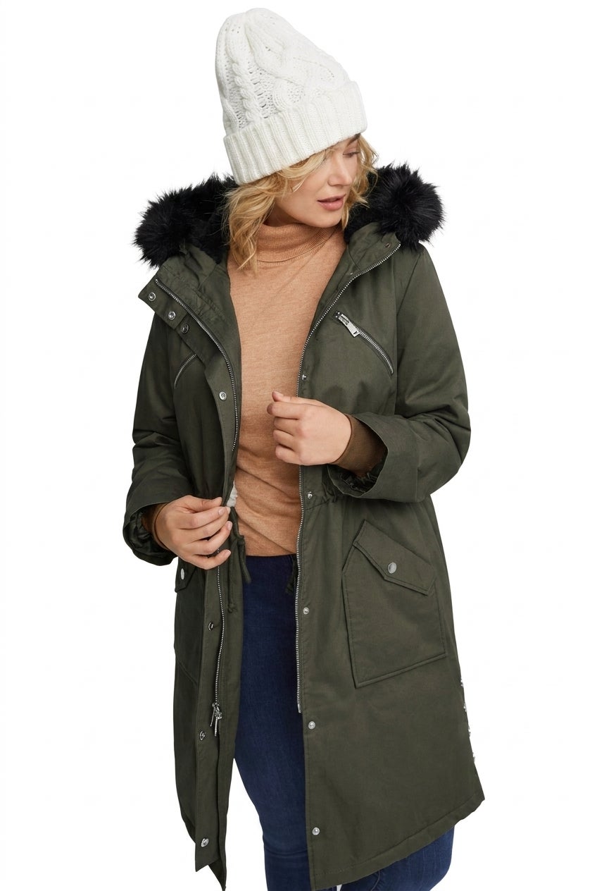 Water-Resistant Cotton A-Line Sherpa-Lined Hooded Parka image number 0