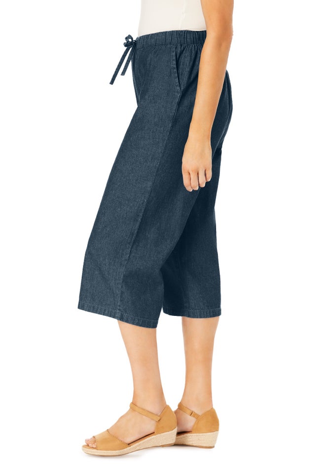 Drawstring Denim Capri image number 2