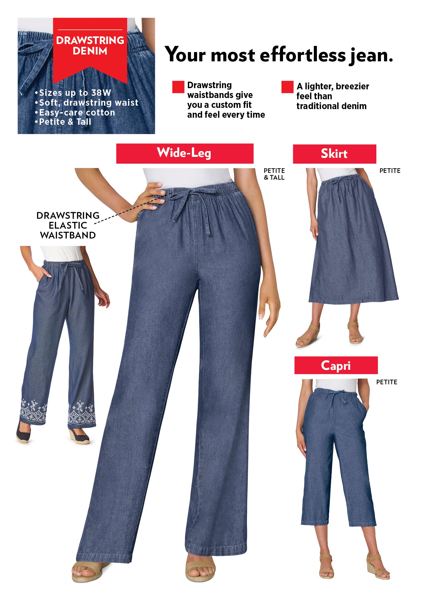 Drawstring Denim Capri image number 3