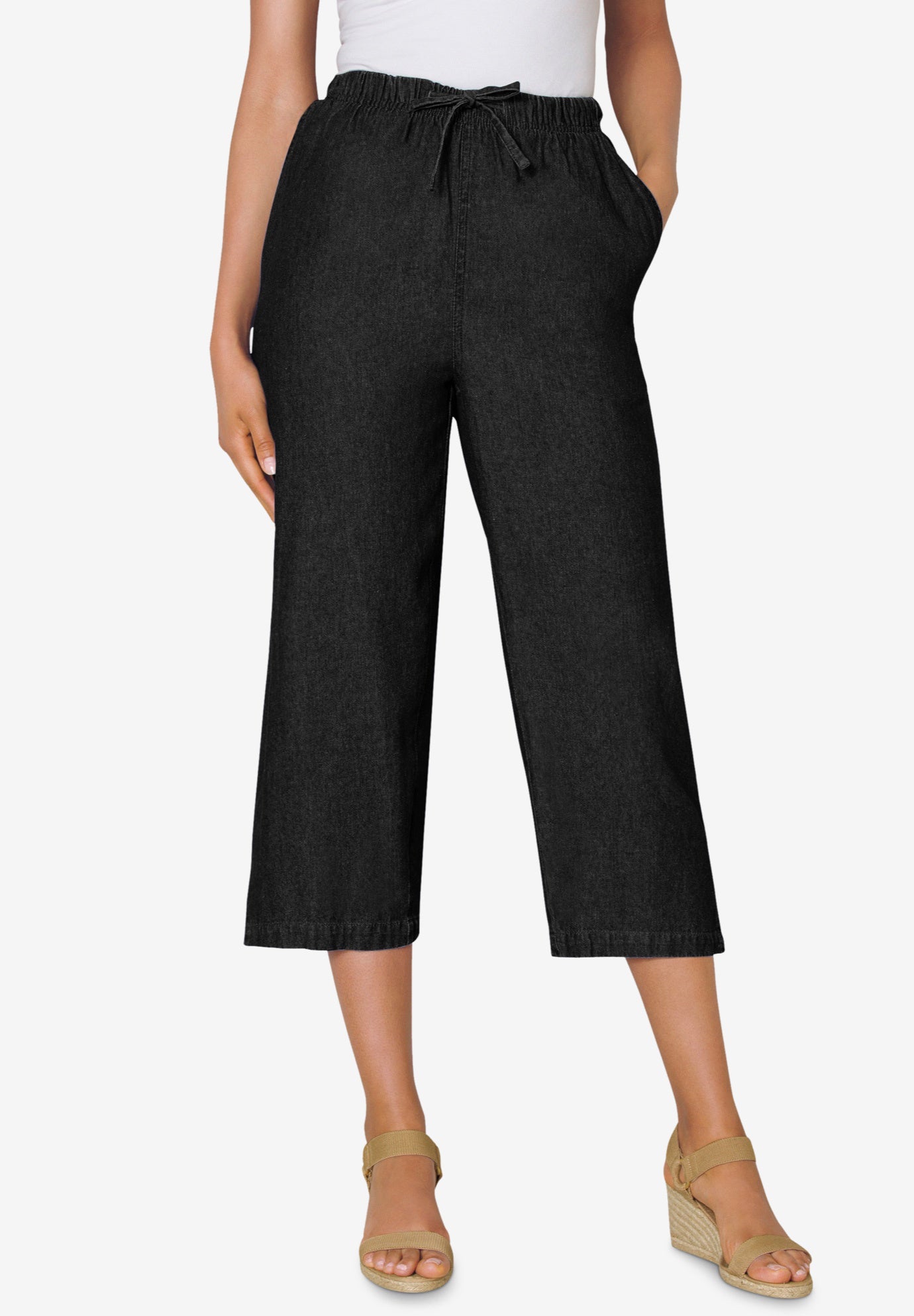 Drawstring Denim Capri image number 0