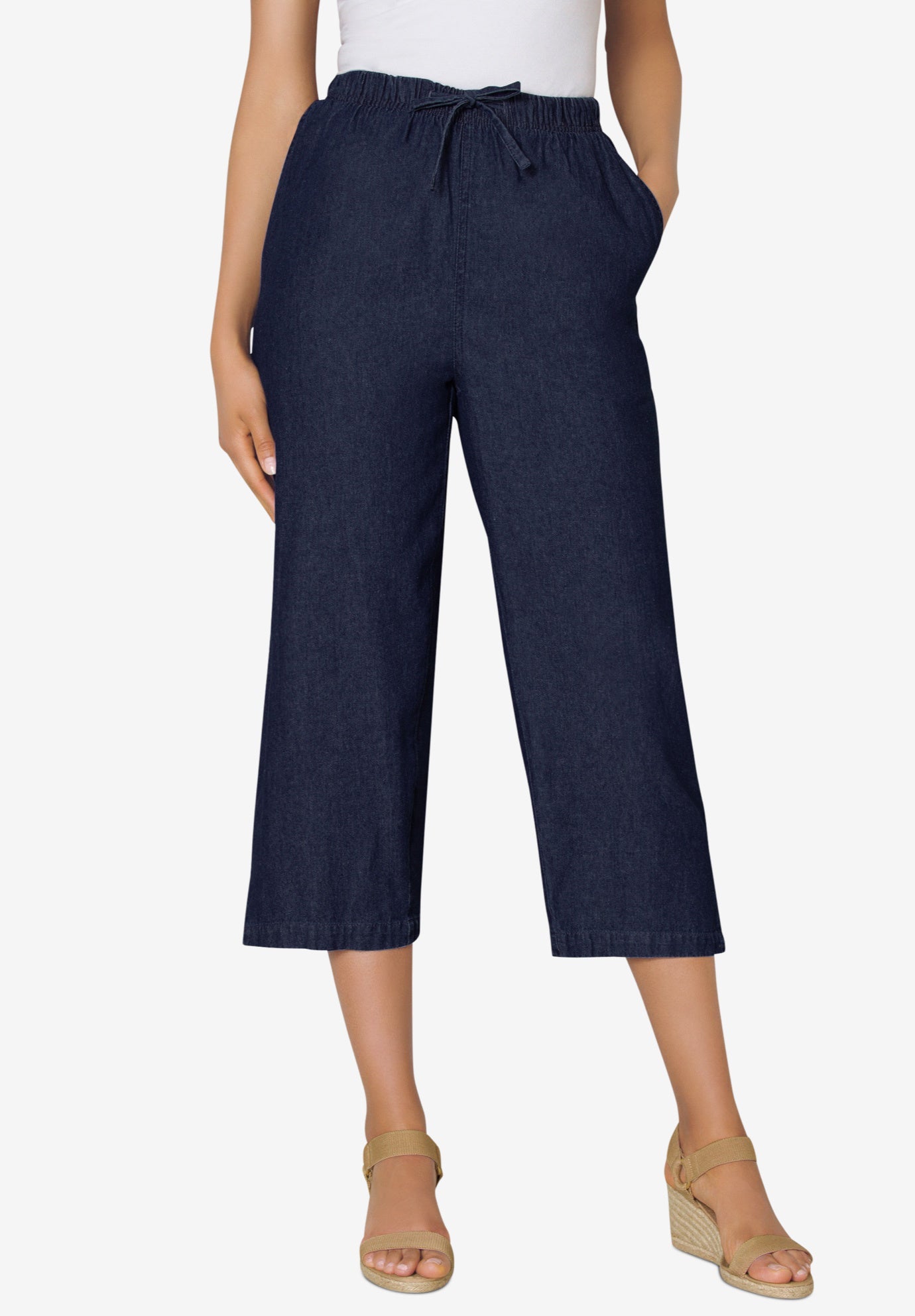 Drawstring Denim Capri image number 0