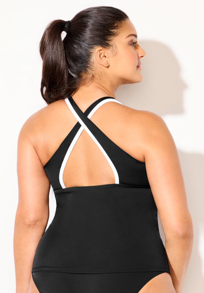 Chlorine Resistant Square Neck Contrast Trim Tankini Top image number 1