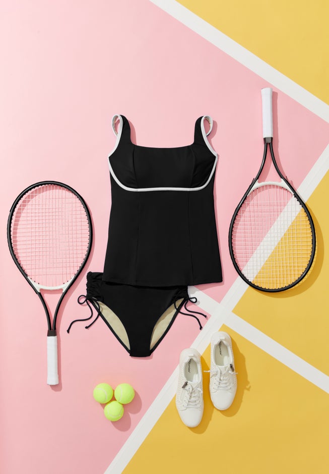 Chlorine Resistant Square Neck Contrast Trim Tankini Top image number 7
