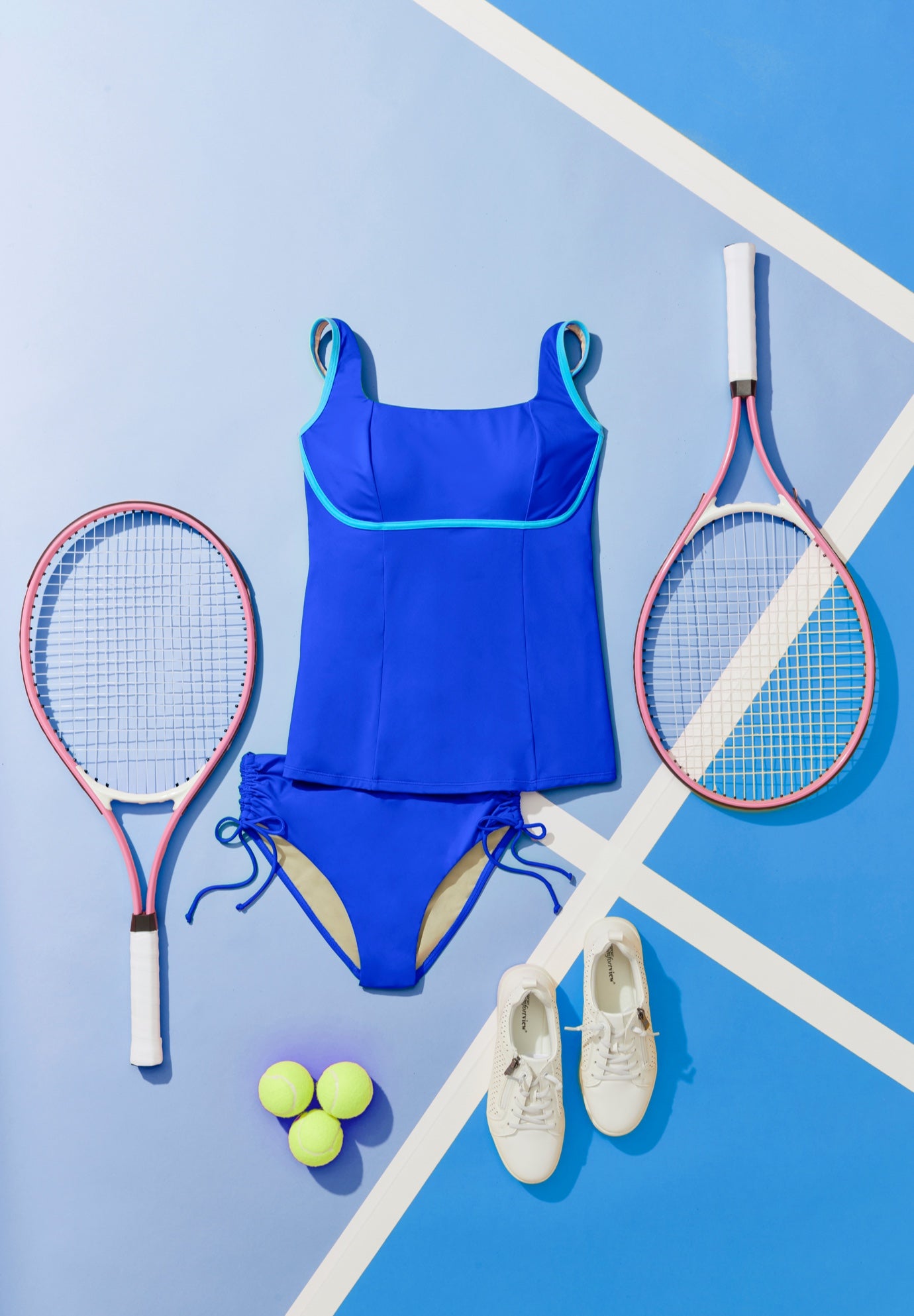 Chlorine Resistant Square Neck Contrast Trim Tankini Top image number 7