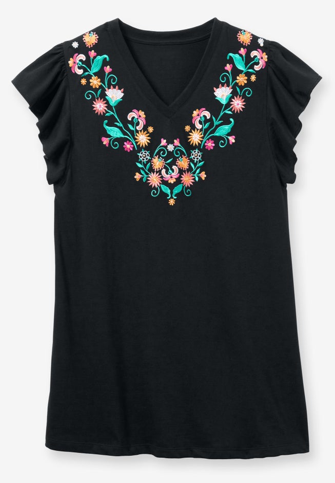 Embroidered V-Neck Tunic image number 3